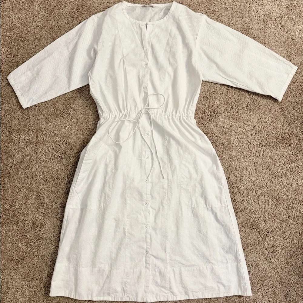 GAP MIDI Dress Women size Small White Long Sleeve Button Aline Drawstring Dress - Picture 1 of 12